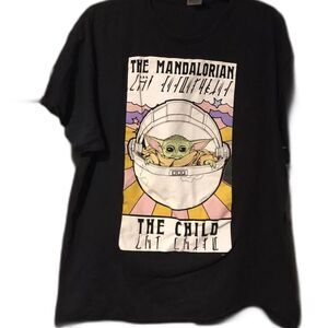 Star Wars The Mandalorian Shirt XL Black The Child Baby Yoda Aurebesh Graphic